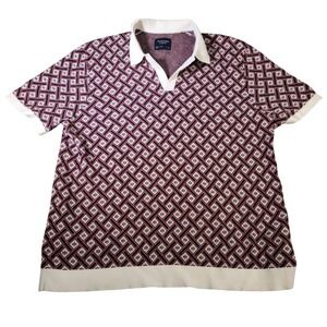 Abercrombie & Fitch Knit Polo Mens L Red Navy Geometric Excellent Short Sleeve